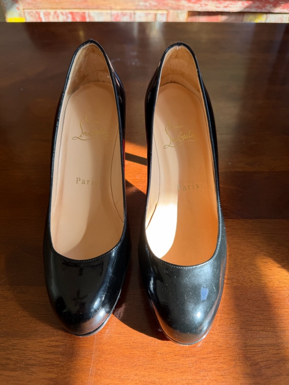 Christian Louboutin Black Patent Leather Round-Toe Pumps
